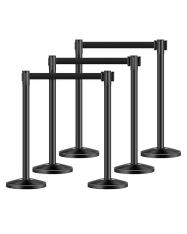 VEVOR Stanchion Post, 6 Pcs Stanchions with Retractable Belts, Carbon Steel Black Stanchions Queue with Sand Injection Hollow Base, Crowd Control Barriers for Theaters, Parties, Weddings, Exhibitions