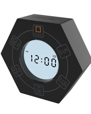 Home & Office Timer with Clock, 5,15, 30, 45, 60 Minute Preset Countdown Timer, Easy-to-Use Time Management Tool (Black)