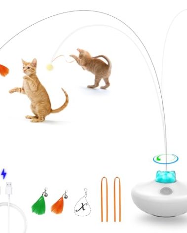 Oxawo Interactive Cat Toys Cat Exercise Tumbler, Rechargeable Cat Toys for Indoor Cats Spin Butterfly Game Teasing Kitty, Extra Long Feather Wand (P33 cat Toys)