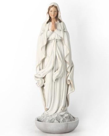 BC Catholic Our Lady of Lourdes Statue, Blessed Virgin Mary Mother Figure, Tabletop Keepsake Rosary Holder, Holy Water Font, Religious Gift for Mom, 10.2" H, Sculpture Handmade by Buildclassic