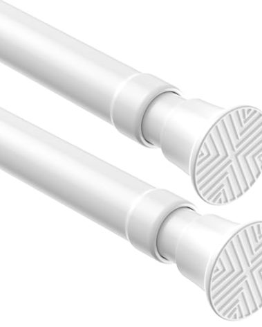 2Pack MEXAU White Tension Curtain Rods 23 to 46 Inch,Small Curtain Rods No Drilling,Short Spring Tension Rod for Windows Door Closet,Pressure Curtain Rod