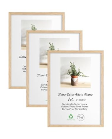 LYYYXGYP A4 OAK Wood Picture Frame 3 Pack 8.3x11.7 Wooden Photo Poster Certificate Frame with Plexiglass for Wall Mount or Tabletop Display