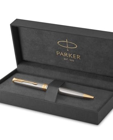 PARKER Sonnet Ballpoint Pen, Stainless Steel with Gold Trim, Medium Point Black Ink (1931507)