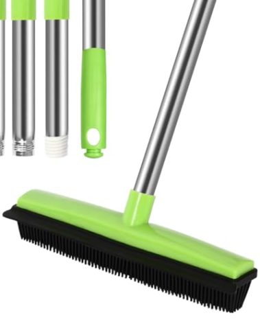 MEIBEI Pet Hair Removal Broom with Squeegee -53", Long Handle Soft Bristle Rubber Broom, Ideal for Remove Fur from Carpets, Rugs, Hardwood and Linoleum