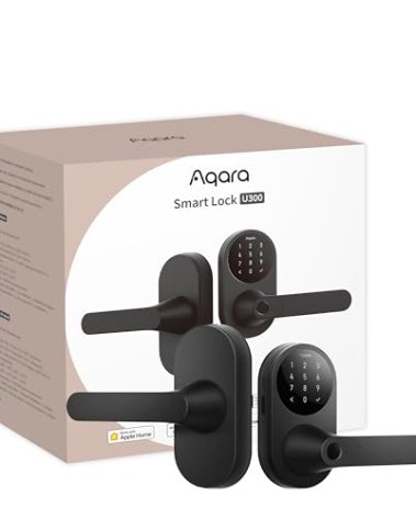 Aqara Smart Lock U300, Fingerprint Keyless Entry Door Lock with Handle, Matter Over Thread with Apple Home Keys, Touchscreen Keypad, Smart Lever Lock Supports Apple Home, Alexa, Google, IFTTT, Black