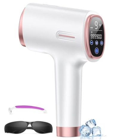 Finequin Laser Hair Removal for Women & Men, 45°F Ice-Cooling Contact, Safe & Virtually Painless Alternative to Salon IPL Hair Removal Device, Long-Lasting Hair Removal from Home, with Razor & Glasses