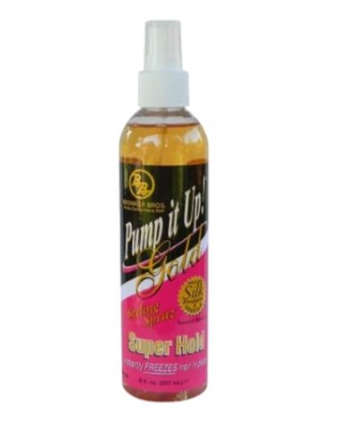 Bronner Bros Pump It Up Styling Spritz Gold 80% – Fast-Dry Hair Spray Extra Hold with Vitamin B5 & Silk Protein - Maximum Hold Finishing Spritz Hairspray, Adds Shine, Nourishes, No Build-up - 8oz