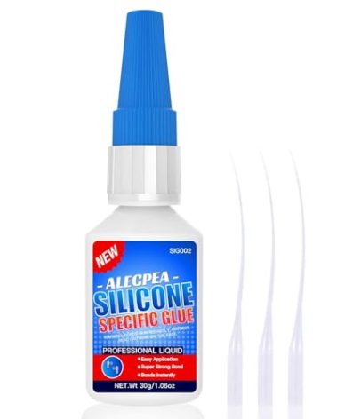 ALECPEA 30g Silicone Glue - Fast-Bonding & Weatherproof Adhesive for Silicone, Silicone Rubber, Liquid Silicone, CAR, TPU, TPR, TPE - Quick Set in 15 Seconds, 3 Applicator Nozzles