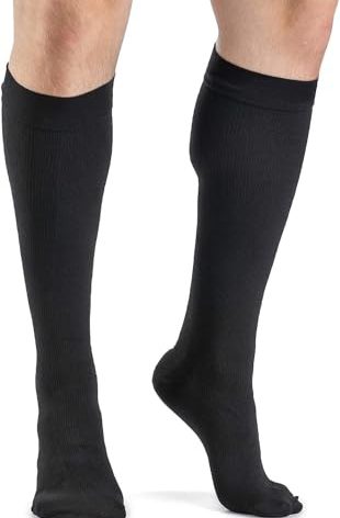 DYNAVEN Opaque Men's Closed Toe Knee-High Stockings 20-30mmHg - Extra Large Long - Black