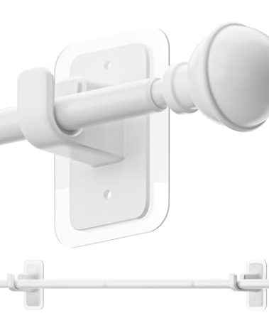 ENJOYBASICS No Drill Curtain Rods for Window 28 to 47 Inches, 5/8 Inch Diameter Renter Friendly Drapery Rod with Adhesive Brackets without Drilling, Adjustable from 27 to 52 Inches, White