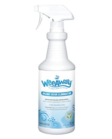 Wee Away Skunk Odor Remover for Dogs and Skunk Odor Remover for House, Strongest Odor Eliminator Spray, Made USA, Non-Toxic, Safe for Kittens and Puppies, Use on Pets, Fabrics, Carpeting, Tile (32oz)