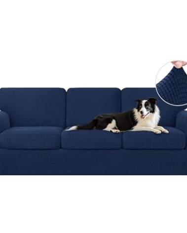CHUN YI 7 Piece Couch Covers for 3 Cushion Couch, 3 Seater Stretch Sofa Slipcover with Seperate Backrest and Cushion Covers, Anti-Slip Washable Furniture Protector for Dogs Pets (Large, Dark Blue)