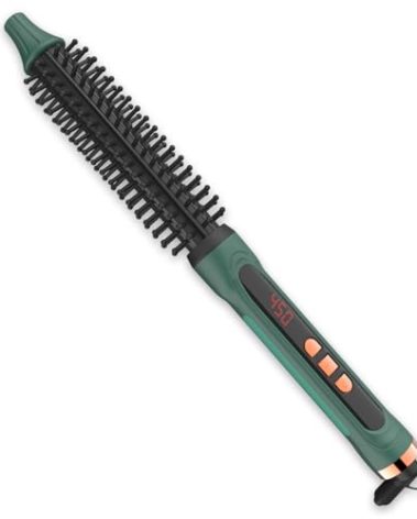 BANGMENG Mini Thermal Round Brush, 1/2 Inch Barrel Volume Heat Styling Brush for Men and Women Short Thin Curly Straight Hair, Heated Curling Iron,12 Temperature Setting (1.1 Inch with Bristles)