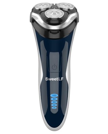 Electric Razor for Men, SweetLF 100% Waterproof Electric Shaver, Type C Rechargeable, Wet & Dry Rotary Shavers for Men with Pop up Trimmer, Corded and Cordless, Navy Blue