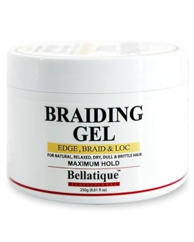 BELLATIQUE Professional Braiding Gel Maximum Hold Gel for All Hair Types (8.8 Oz) - No Flaking, No Whitening, Fast Drying, High Shine, Lasts Up to 48 Hrs