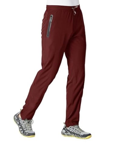 YSENTO Mens Hiking Pants Quick Dry Lightweight Sport Running Joggers Athletic Active Track Pants Zipper Pockets Wine Red Size L