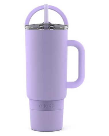 Ello Port 40oz Tumbler with Carry Loop & Integrated Handle, Vacuum Insulated Stainless Steel Reusable Water Bottle, Travel Mug with Leak Proof Lid & Straw, Perfect for Iced Coffee & Tea, Lilac