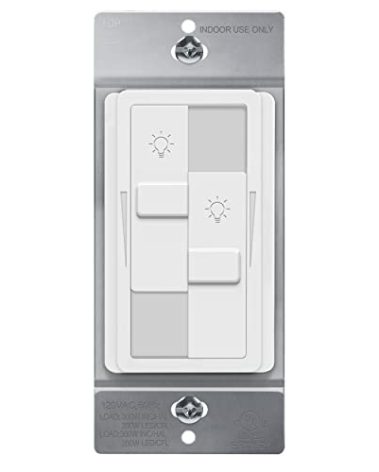 TOPGREENER Kalide Dual Load Dimmer Light Switch, Double LED Dimmer Switch, Full Range Dimming, Single Pole, 120VAC, 60Hz, 200W LED/CFL, Neutral Wire Not Required, TGDDS-W, White