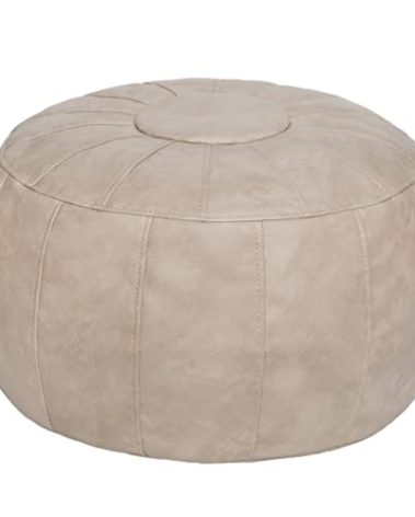 Thgonwid Unstuffed Moroccan Storage Pouf Foot Stool Ottoman Seat Handmade Faux Leather Bean Bag Floor Chair Foot Rest for Living Room, Bedroom or Balcony (Mushroom)