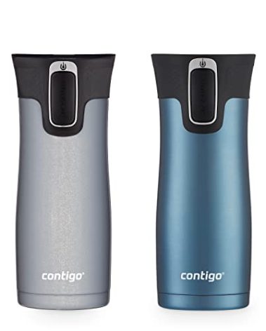 Contigo AUTOSEAL West Loop Vacuum-Insulated Stainless Steel Travel Mug with Easy-Clean Lid 16oz. 2 Pack Dark Ice Gold Morel
