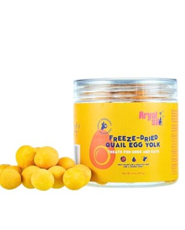 Arya Sit! - Freeze-Dried Single Ingredient Treat (Quail Egg Yolk) for Dogs and Cats - High Protein · Rich in Lecithin for Healthy Coat · No Artificial Ingredients · 4 oz/8 oz