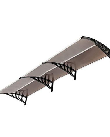 116 inch / 78 inch / 39 inch Window Awning Outdoor Polycarbonate Hollow Sheet Door Patio Canopy (Dark Brown Canopy + Black Bracket, 40''x 120'')