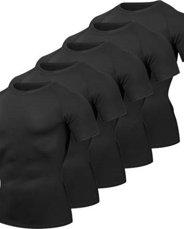HovSiyla 5 Pack Men's Compression Shirts Cool Dry Short Sleeve Baselayer Athletic Workout T Shirts Black-2XL