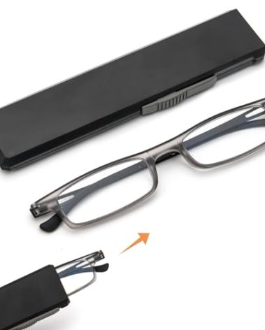 REAVEE Folding Reading Glasses for Men Women Ultra Thin Blue Light Blocking Anti UV/Eyestrain Computer TR90 Slim Foldable Portable Readers with Compact Flat Case, Grey +2.0