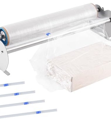Stretch Film Dispenser Packing Machine w/ 4pcs Slide Cutter and Fixing Screws, 21.6 Inch Manual Stainless Steel Table Stretch Film Wrapping Machine for Home Commercial Warehouse Use