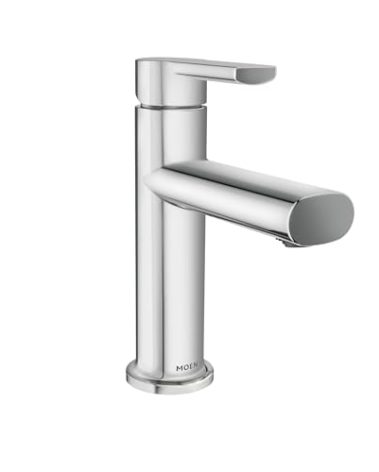 Moen Meena Chrome One-Handle Single Hole Modern Bathroom Sink Faucet with Optional Deckplate and Drain Assembly, 84794