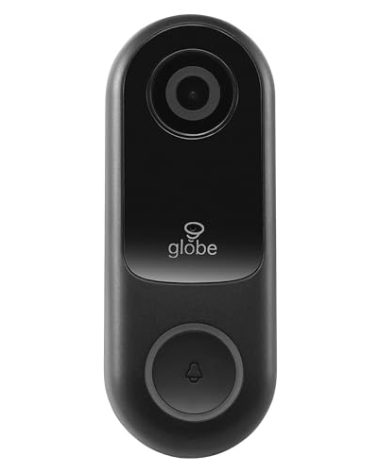 Globe Electric Wi-Fi Smart Video Doorbell, Hardwired, No Hub Required, IP54 Rated, 1080p, Motion Detection, 2-Way Voice, Night Vision, Black