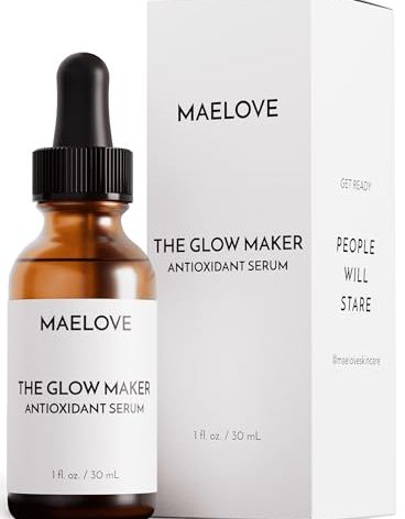 MAELOVE Glow Maker Vitamin C Serum with Vitamin E, Ferulic Acid & Hyaluronic Acid, Award-Winning Brightening and Hydrating Facial Serum, Unscented, 1.0 fl oz