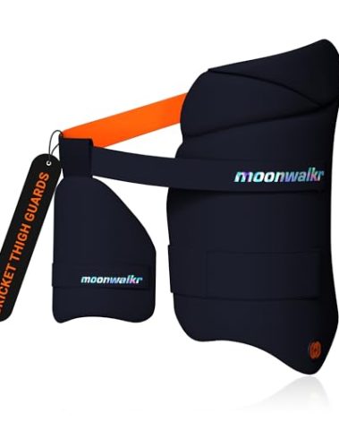 moonwalkr Cricket Thigh Guards 2.0 Lightweight Cricket Guard & Equipment Unisex Thigh Pads for Batter's Height (5'4"- 5'8") Safeguarding Both Your Outer and Inner Thighs Blue (Medium, Right Hand)