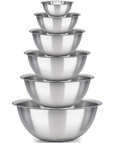 mixing bowl Set of 6 - stainless steel - Polished Mirror kitchen bowls - Set Includes ¾, 2, 3.5, 5, 6, 8 Quart - Ideal For Cooking & Serving - Easy to clean - Great gift