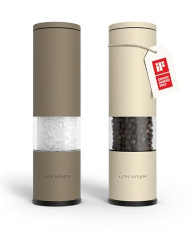 LARS NYSØM Salt and Pepper Grinder Set 2 pieces I Salt Pepper Mill with Adjustable Ceramic Grinder I Design Spice Grinder Set Manual (Brown/Beige)
