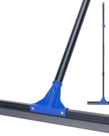 Floor Squeegee with Telescopic Long Handle 59'', Heavy Duty 18" Rubber Wiper Broom for Concrete, Bathroom Tile, Garage, Deck