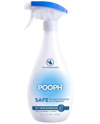 POOPH® Pet Odor Eliminator – 32 fl oz Bottle – Organic, NO Fragrances, NO Harsh Chemicals – Fast, Safe and Effective, Works On-Contact! For Home, Auto, Upholstery, Furniture – Safe for Pets & People