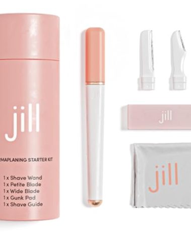 Jill Dermaplane Razor Trial Kit | Facial Hair Removal Dermaplaning Kit Includes 1 Shave Wand, 2 Dermaplane Razors & Cleaning Cloth | Pre-Shave Magic Spray & Wipes Not Included
