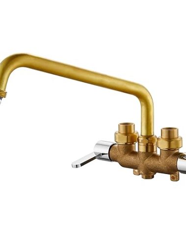 Aolemi Laundry Utility Sink Faucet Wall Mounted Laundry Tub Faucet 3 Inch Center with 2-Handle,NPT3/4 Threaded End,9 Inch Spout Chrome and Brass