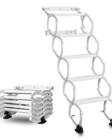5 Steps Wall Mounted Folding Ladder, Indoor and Outdoor Step Ladders, Retractable Folding Stairs, Portable Camping Staircase, Pull-Down System Attic Ladder, for RV, Storehouse(White, 5 Steps)