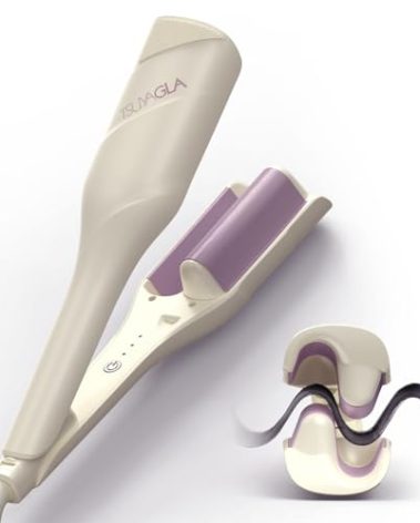 Hair Waver Crimper - TSUYAGLA 1.42 Inch Beach Waves Curling Wand, 2 Barrel Ionic Deep Waver Hair Curler Tool for Women, Anti-Scald Protection, Fast Heating, Dual Voltage, White