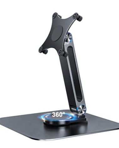 JUNEBOX Portable Monitor Stand VESA 75x75mm Holes M4 Anti-Loss Screws, Aluminum Alloy Base, Fits 7"- 18", 15.6" 16" 17" 17.3" 18" Inch Small Monitors Lay Flat, Black Desk Mount (Not Fits100x100mm)