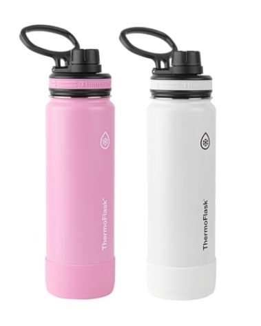 ThermoFlask Double Wall Vacuum Insulated Stainless Steel Set of 2 Water Bottles, 24 Ounce, Strawberry / Arctic White