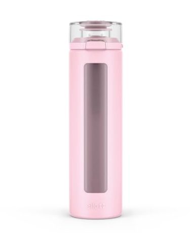Ello Syndicate 20oz Reusable Glass Water Bottle with One-Touch Leak Proof Flip Lid, Protective Non-Slip Silicone Sleeve, Carry Loop for Coffee, Tea and Water, BPA-free, Dishwasher Safe, Cashmere Pink
