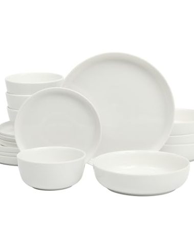 Gibson Home Oslo Porcelain Chip and Scratch Resistant Dinnerware Set, Service for 4 (16pcs), Ceramic Plates and Bowls Dishes Sets, White - Microwave and Dishwasher Safe