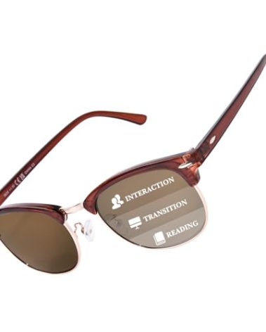 OPTOFENDY Progressive Reading Sunglasses for Women Men Half Frame Multifocus Sun Readers with UV Protection Brown 2.0x