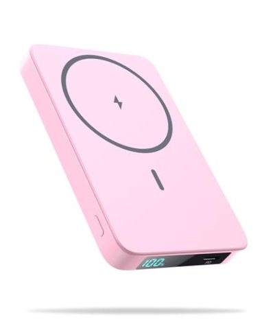 Magnetic Portable Charger Power Bank 5500mAh,Slim Wireless Portable Charger with LCD Display,PD Fast Charging USB-C Battery Pack Compatible with Magsafe,iPhone 16/16 Plus/15/14/13/12 (Pink, 5500mAh)