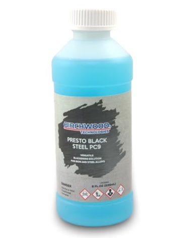 Birchwood Technologies Presto Black STEEL PC9 - versatile blackening solution for iron and steel alloys traditional patina steel blue and black oxide touch-up (8 oz)