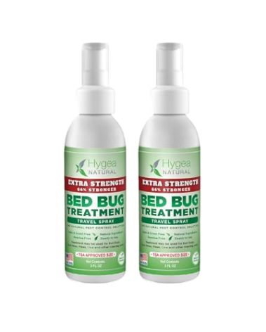Hygea Natural Extra Strength Bed Bug & Mite Natural Travel Spray - TSA Approved Size - Child & Pet Friendly - Stain & Odor Free - for Hotel, Suitcase, Backpack, Shoes - 66% Stronger Formula(2pk, 3 oz)