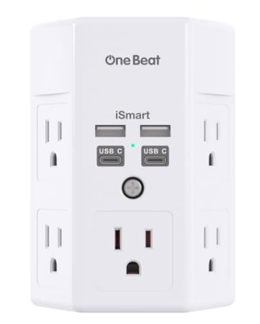 Surge Protector, 5 Outlets Extender with 4 USB Ports(USB C), 3-Side 1680J Power Strip Multi Plug Outlet Expander, USB Wall Charger, Outlet Splitter Adapter Wall Mount for Home Travel Office ETL Listed